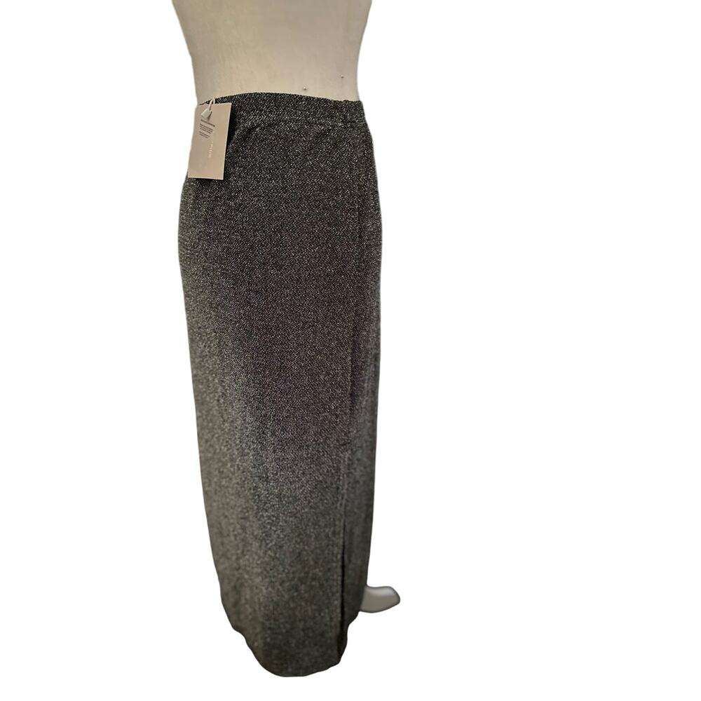 MinkPink Metallic Midi Pencil Skirt, Silver Black Shimmer Side Slit, Large, NWT